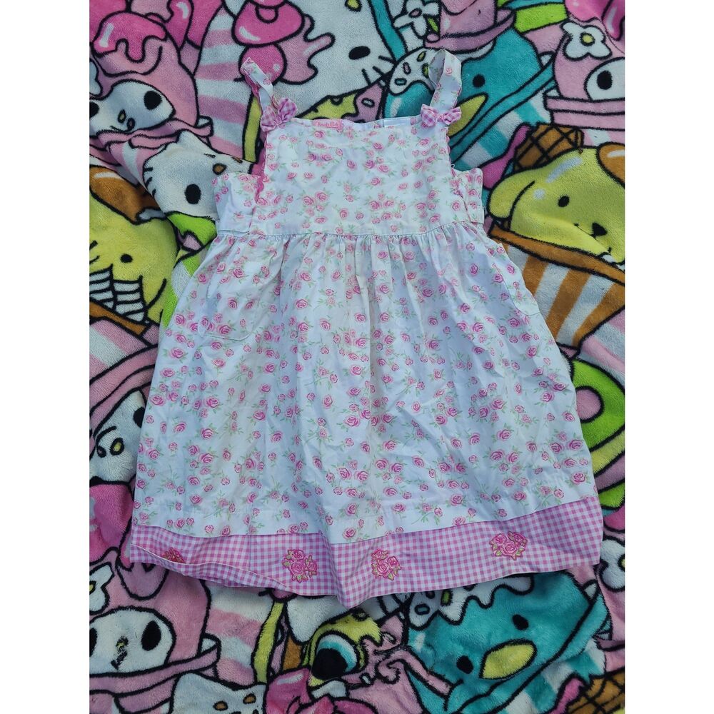 Girls Toddlers Rose Floral Pink Plaid Dress Buttonup Ribbon Brooks Fitch Apparel